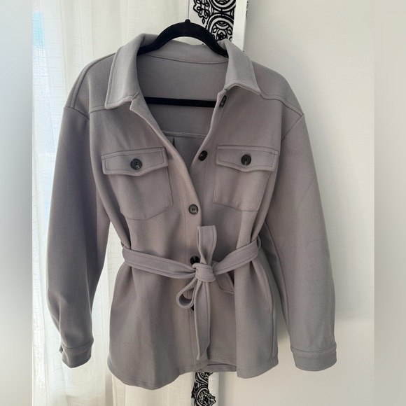 Jackets & Blazers - Women's Gray Belted Shacket